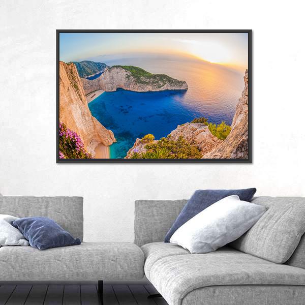 The Navagio Beach With The Shipwreck Canvas Wall Art-5 Horizontal-Gallery Wrap-22" x 12"-Tiaracle