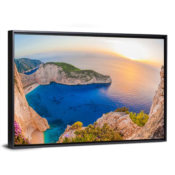 The Navagio Beach With The Shipwreck Canvas Wall Art-5 Horizontal-Gallery Wrap-22" x 12"-Tiaracle
