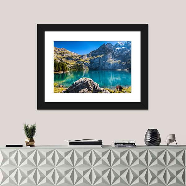 The Oeschinen Mountain Lake Canvas Wall Art-1 Piece-Framed Print-30" x 20"-Tiaracle