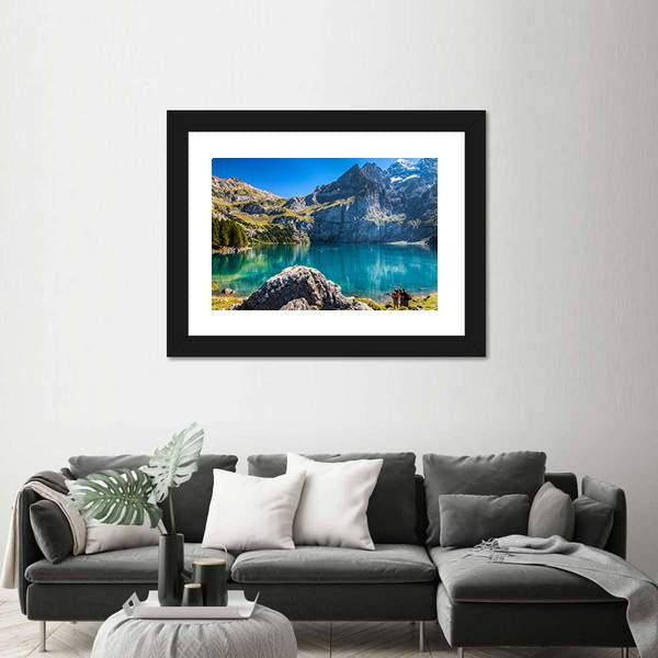 The Oeschinen Mountain Lake Canvas Wall Art-5 Horizontal-Gallery Wrap-22" x 12"-Tiaracle