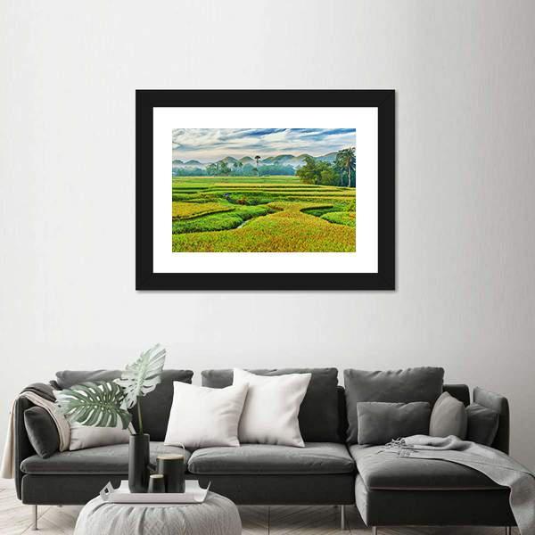 The Paddy Rice Field Canvas Wall Art-1 Piece-Framed Print-20" x 16"-Tiaracle