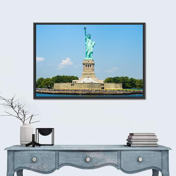 The Statue of Liberty in New York Canvas Wall Art-1 Piece-Floating Frame-36" x 24"-Tiaracle