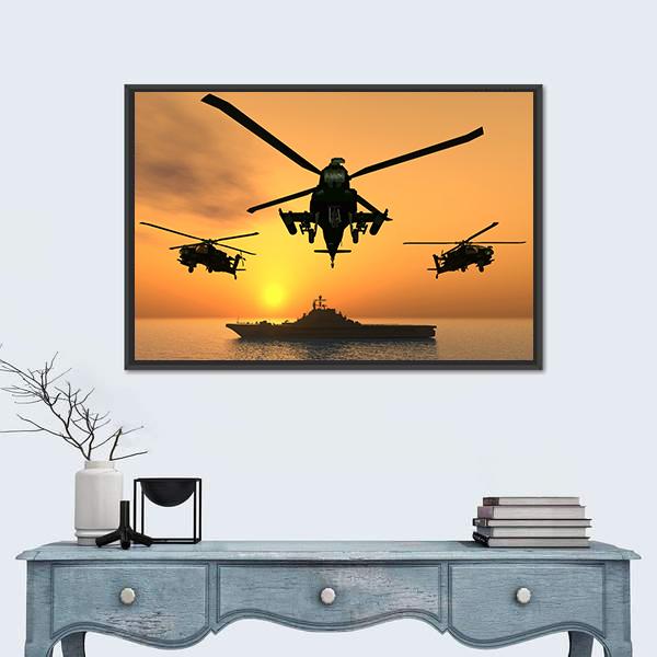 Three Apache Helicopters Canvas Wall Art-1 Piece-Floating Frame-24" x 16"-Tiaracle