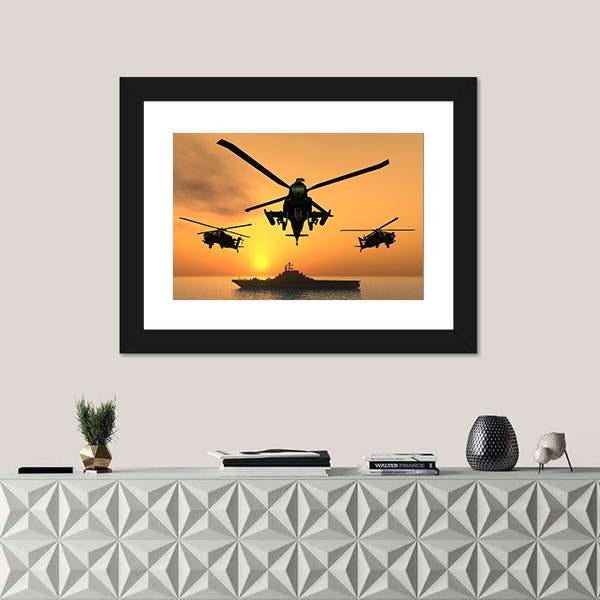 Three Apache Helicopters Canvas Wall Art-1 Piece-Framed Print-20" x 16"-Tiaracle