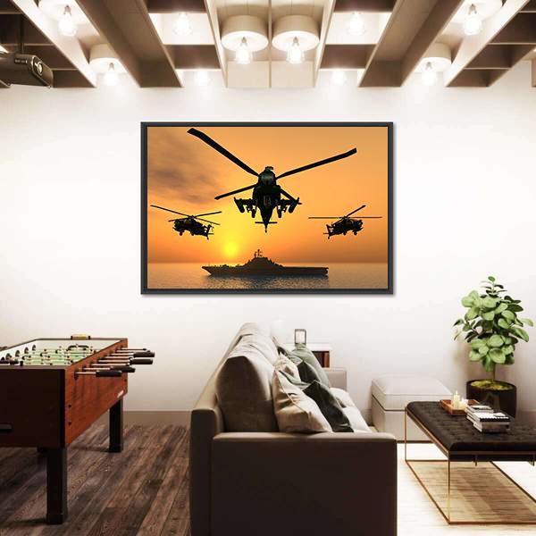 Three Apache Helicopters Canvas Wall Art-5 Horizontal-Gallery Wrap-22" x 12"-Tiaracle