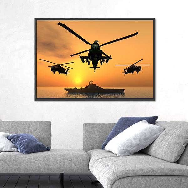 Three Apache Helicopters Canvas Wall Art-5 Horizontal-Gallery Wrap-22" x 12"-Tiaracle