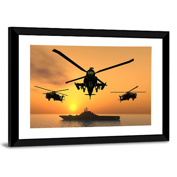 Three Apache Helicopters Canvas Wall Art-5 Horizontal-Gallery Wrap-22" x 12"-Tiaracle
