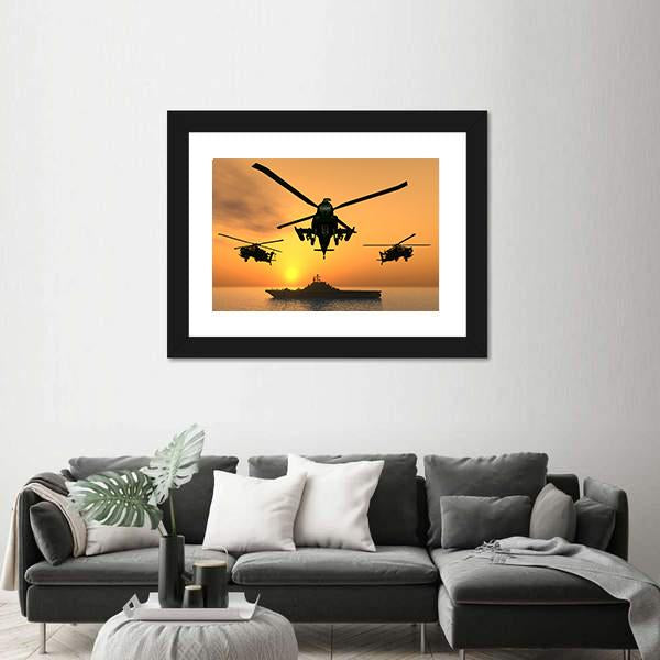 Three Apache Helicopters Canvas Wall Art-5 Horizontal-Gallery Wrap-22" x 12"-Tiaracle