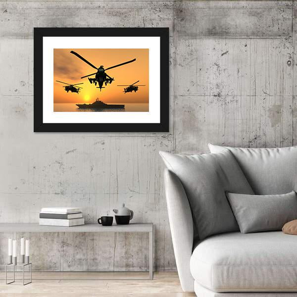 Three Apache Helicopters Canvas Wall Art-5 Horizontal-Gallery Wrap-22" x 12"-Tiaracle