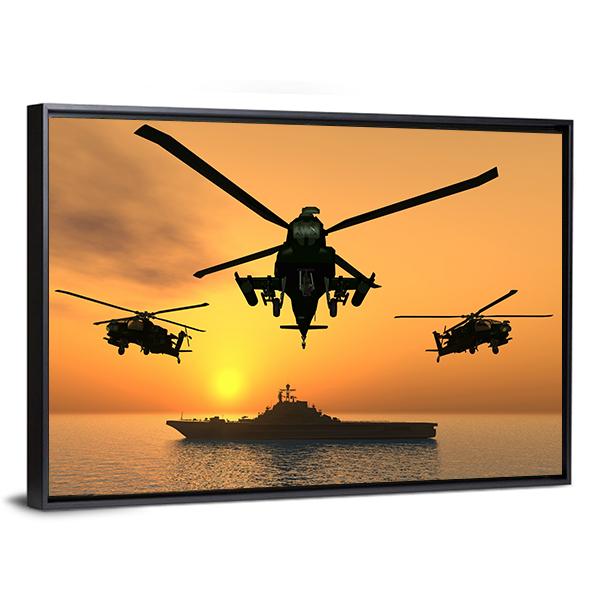 Three Apache Helicopters Canvas Wall Art-5 Horizontal-Gallery Wrap-22" x 12"-Tiaracle