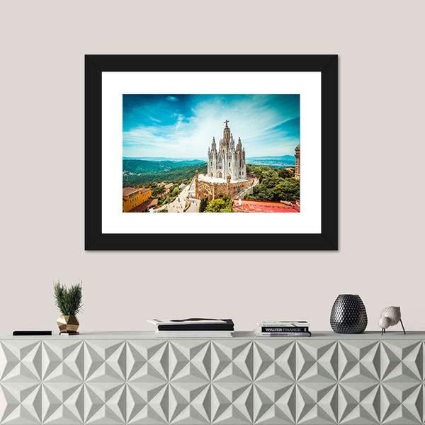 Tibidabo Church In Barcelona Canvas Wall Art-1 Piece-Framed Print-30" x 20"-Tiaracle