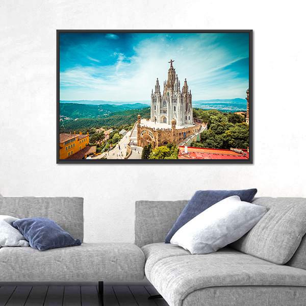 Tibidabo Church In Barcelona Canvas Wall Art-5 Horizontal-Gallery Wrap-22" x 12"-Tiaracle