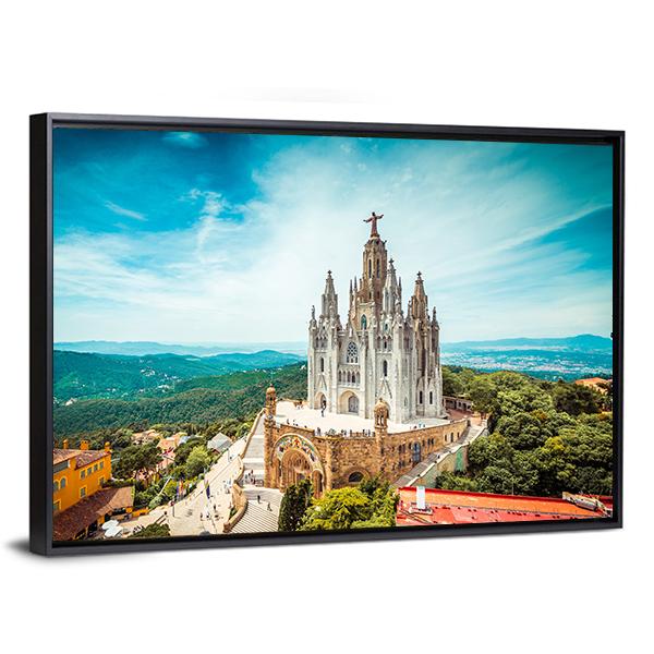 Tibidabo Church In Barcelona Canvas Wall Art-5 Horizontal-Gallery Wrap-22" x 12"-Tiaracle
