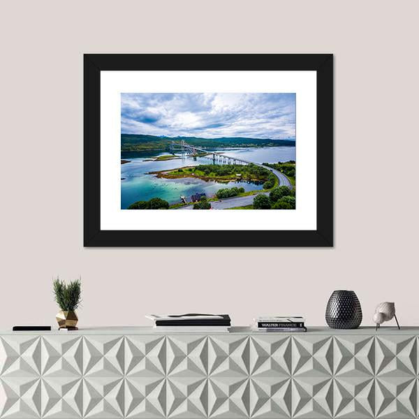 Tjeldsundbrua Bridge Norway Canvas Wall Art-1 Piece-Framed Print-42" x 14"-Tiaracle