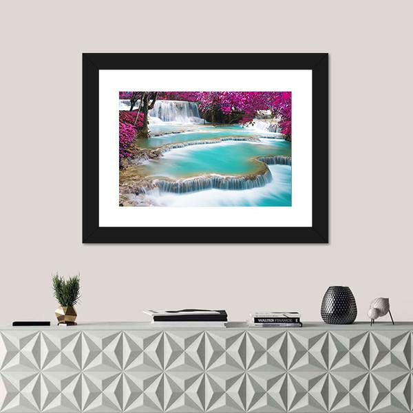 Torquoise Waterfall Of Kuang Si Laos Canvas Wall Art-1 Piece-Framed Print-30" x 20"-Tiaracle