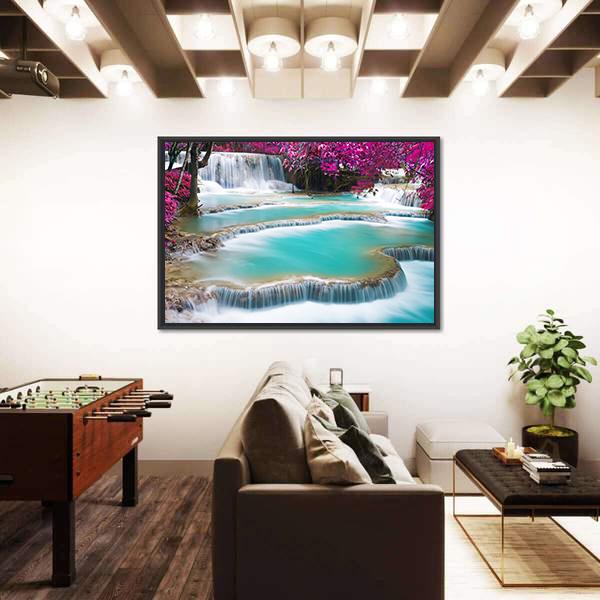 Torquoise Waterfall Of Kuang Si Laos Canvas Wall Art-5 Horizontal-Gallery Wrap-22" x 12"-Tiaracle