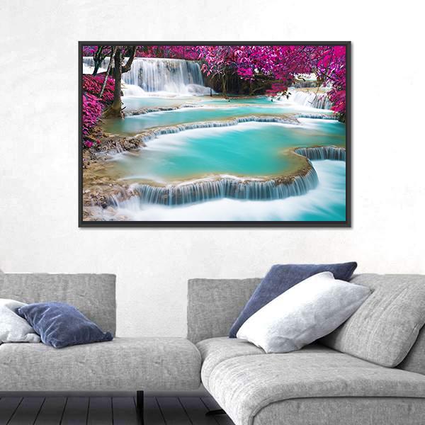 Torquoise Waterfall Of Kuang Si Laos Canvas Wall Art-5 Horizontal-Gallery Wrap-22" x 12"-Tiaracle