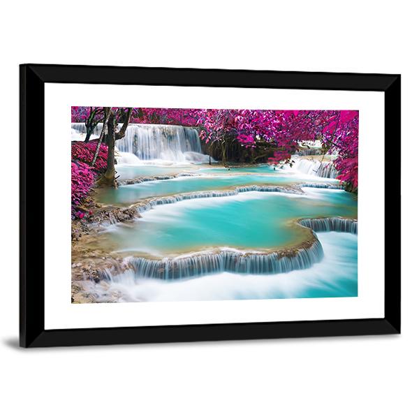 Torquoise Waterfall Of Kuang Si Laos Canvas Wall Art-5 Horizontal-Gallery Wrap-22" x 12"-Tiaracle