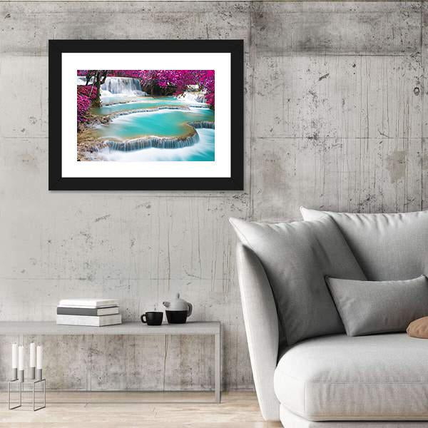 Torquoise Waterfall Of Kuang Si Laos Canvas Wall Art-5 Horizontal-Gallery Wrap-22" x 12"-Tiaracle