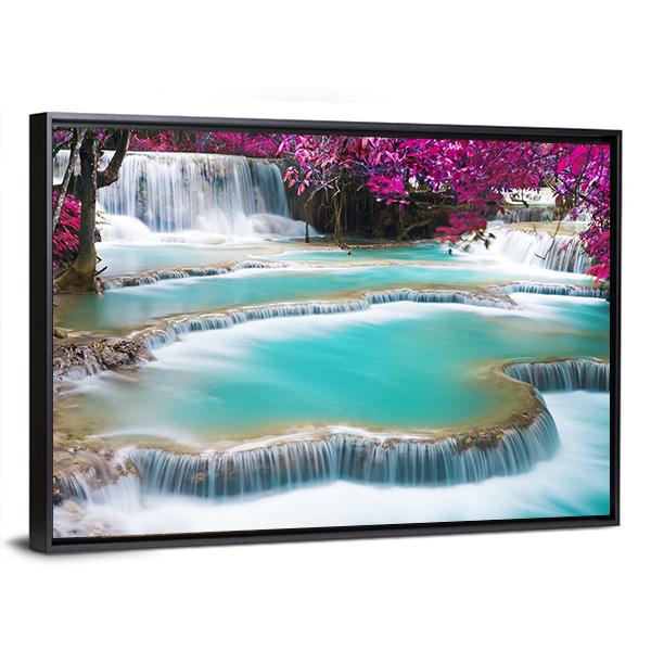 Torquoise Waterfall Of Kuang Si Laos Canvas Wall Art-5 Horizontal-Gallery Wrap-22" x 12"-Tiaracle