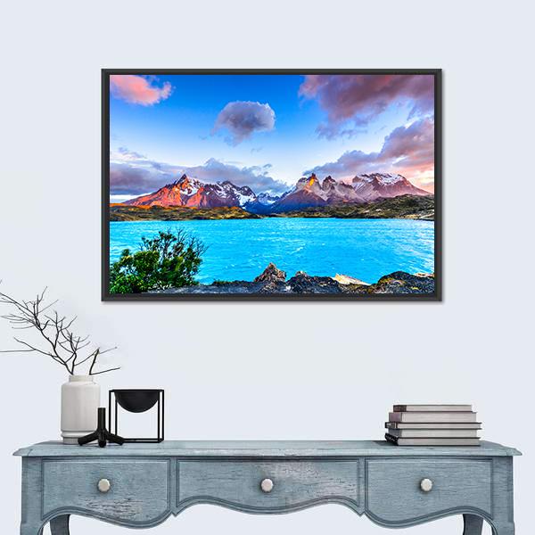 Torres del Paine In Patagonia Canvas Wall Art-1 Piece-Floating Frame-36" x 24"-Tiaracle