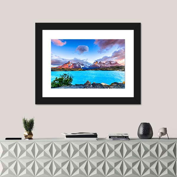 Torres del Paine In Patagonia Canvas Wall Art-1 Piece-Framed Print-42" x 14"-Tiaracle