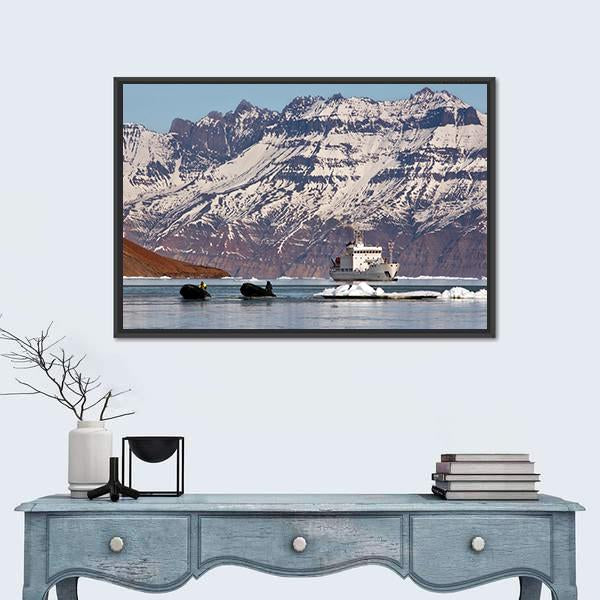 Tourist Icebreaker In Scoresbysund Canvas Wall Art-1 Piece-Floating Frame-24" x 16"-Tiaracle