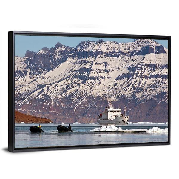 Tourist Icebreaker In Scoresbysund Canvas Wall Art-3 Horizontal-Gallery Wrap-25" x 16"-Tiaracle