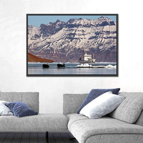 Tourist Icebreaker In Scoresbysund Canvas Wall Art-5 Horizontal-Gallery Wrap-22" x 12"-Tiaracle