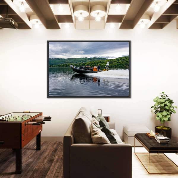 Tourists Speedboating In Loch Ness Scotland Canvas Wall Art-5 Horizontal-Gallery Wrap-22" x 12"-Tiaracle