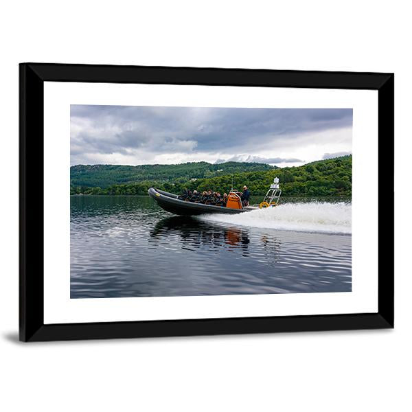 Tourists Speedboating In Loch Ness Scotland Canvas Wall Art-5 Horizontal-Gallery Wrap-22" x 12"-Tiaracle