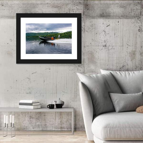 Tourists Speedboating In Loch Ness Scotland Canvas Wall Art-5 Horizontal-Gallery Wrap-22" x 12"-Tiaracle
