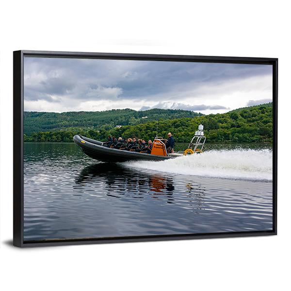 Tourists Speedboating In Loch Ness Scotland Canvas Wall Art-5 Horizontal-Gallery Wrap-22" x 12"-Tiaracle