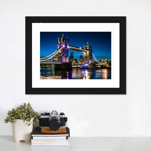 Tower Bridge At Night Canvas Wall Art-1 Piece-Framed Print-20" x 16"-Tiaracle