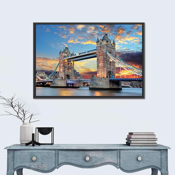 Tower Bridge in London UK Canvas Wall Art-1 Piece-Floating Frame-36" x 24"-Tiaracle