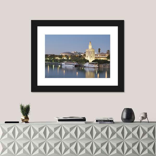 Tower Of Gold On Banks Of The Guadalquivir River Canvas Wall Art-1 Piece-Framed Print-20" x 16"-Tiaracle