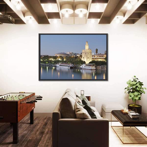 Tower Of Gold On Banks Of The Guadalquivir River Canvas Wall Art-3 Horizontal-Gallery Wrap-25" x 16"-Tiaracle