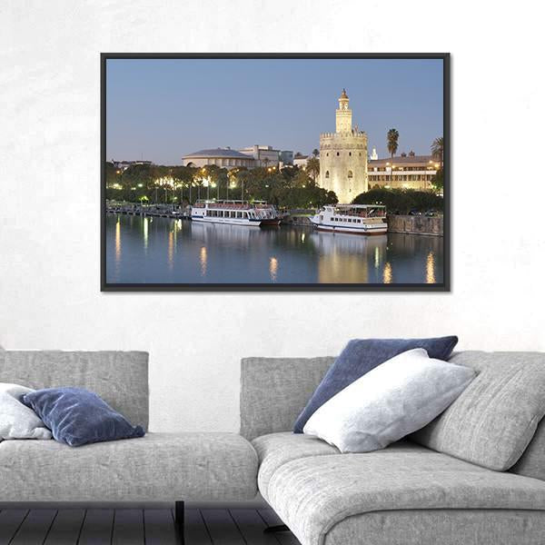 Tower Of Gold On Banks Of The Guadalquivir River Canvas Wall Art-5 Horizontal-Gallery Wrap-22" x 12"-Tiaracle