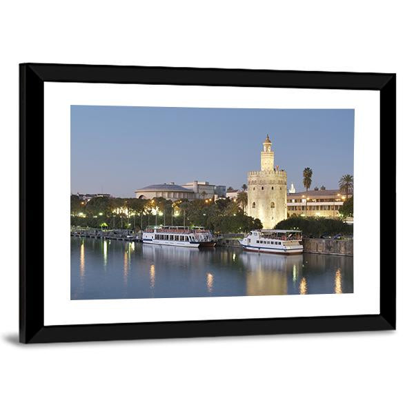 Tower Of Gold On Banks Of The Guadalquivir River Canvas Wall Art-3 Horizontal-Gallery Wrap-25" x 16"-Tiaracle