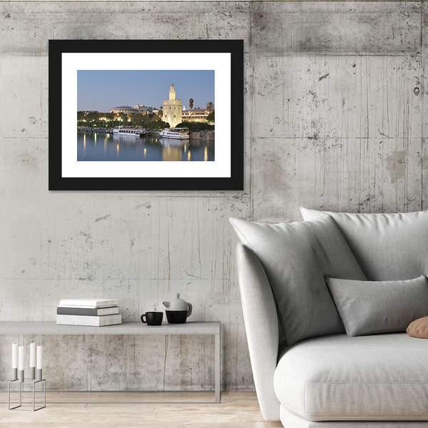 Tower Of Gold On Banks Of The Guadalquivir River Canvas Wall Art-5 Horizontal-Gallery Wrap-22" x 12"-Tiaracle