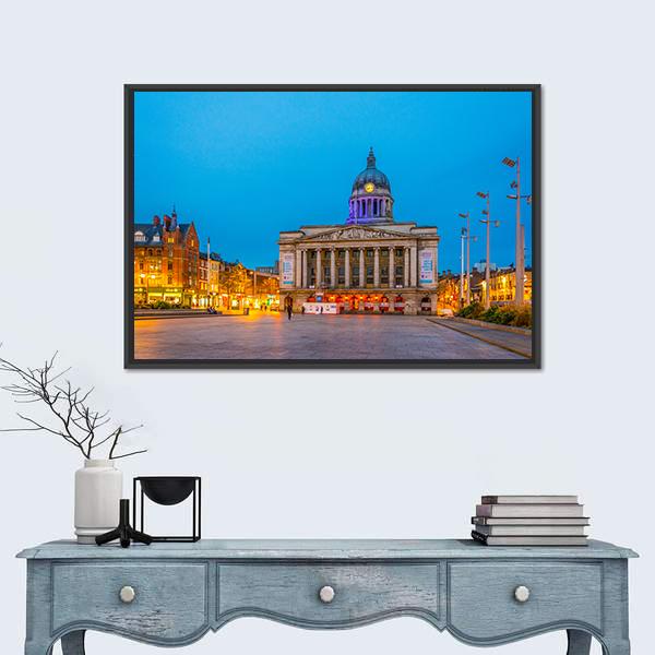 Town Hall In Nottingham Canvas Wall Art-1 Piece-Floating Frame-24" x 16"-Tiaracle