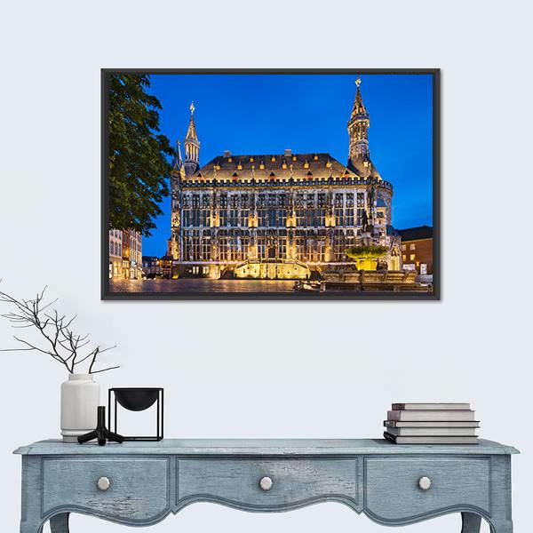 Town Hall Of Aachen Canvas Wall Art-1 Piece-Floating Frame-36" x 24"-Tiaracle