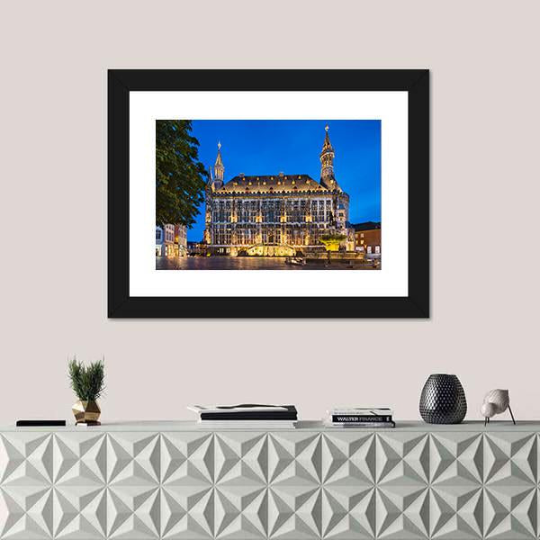 Town Hall Of Aachen Canvas Wall Art-1 Piece-Framed Print-30" x 20"-Tiaracle