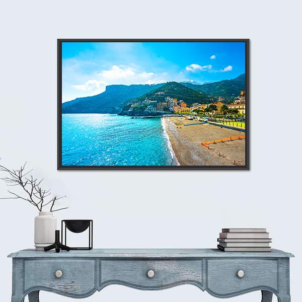 Town In Amalfi Coast Canvas Wall Art-1 Piece-Floating Frame-24" x 16"-Tiaracle