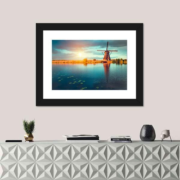Traditional Dutch Windmills Canvas Wall Art-1 Piece-Framed Print-42" x 14"-Tiaracle