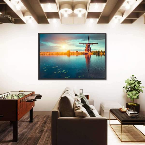 Traditional Dutch Windmills Canvas Wall Art-5 Horizontal-Gallery Wrap-22" x 12"-Tiaracle