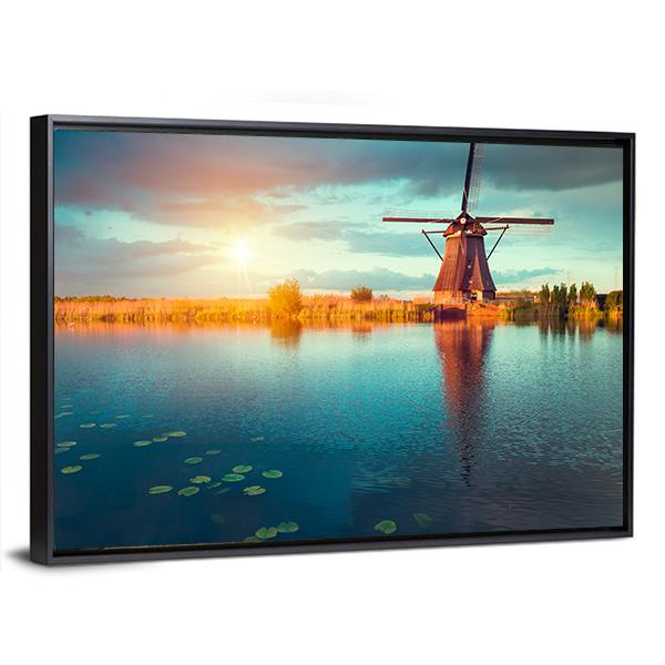 Traditional Dutch Windmills Canvas Wall Art-5 Horizontal-Gallery Wrap-22" x 12"-Tiaracle
