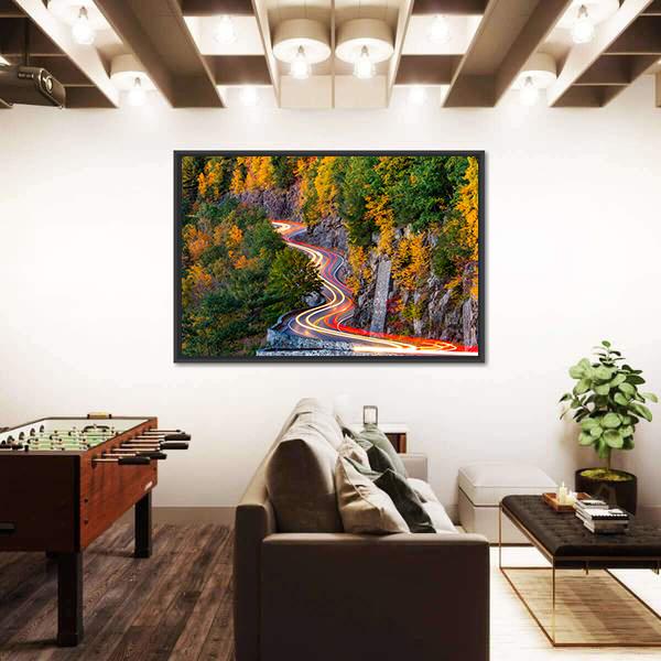 Traffic Light Trails On Hawk's Nest Winding Road Route Canvas Wall Art-5 Horizontal-Gallery Wrap-22" x 12"-Tiaracle