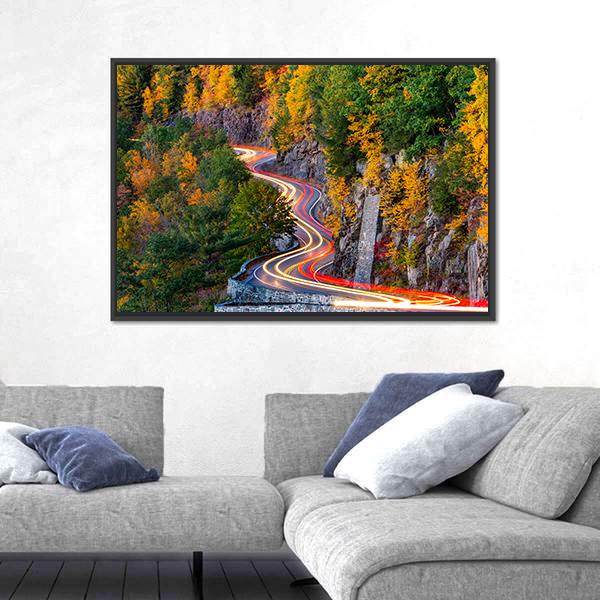 Traffic Light Trails On Hawk's Nest Winding Road Route Canvas Wall Art-5 Horizontal-Gallery Wrap-22" x 12"-Tiaracle