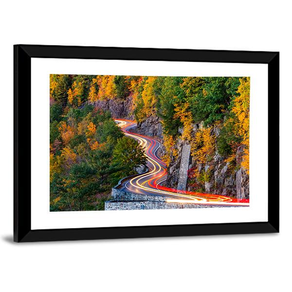 Traffic Light Trails On Hawk's Nest Winding Road Route Canvas Wall Art-5 Horizontal-Gallery Wrap-22" x 12"-Tiaracle
